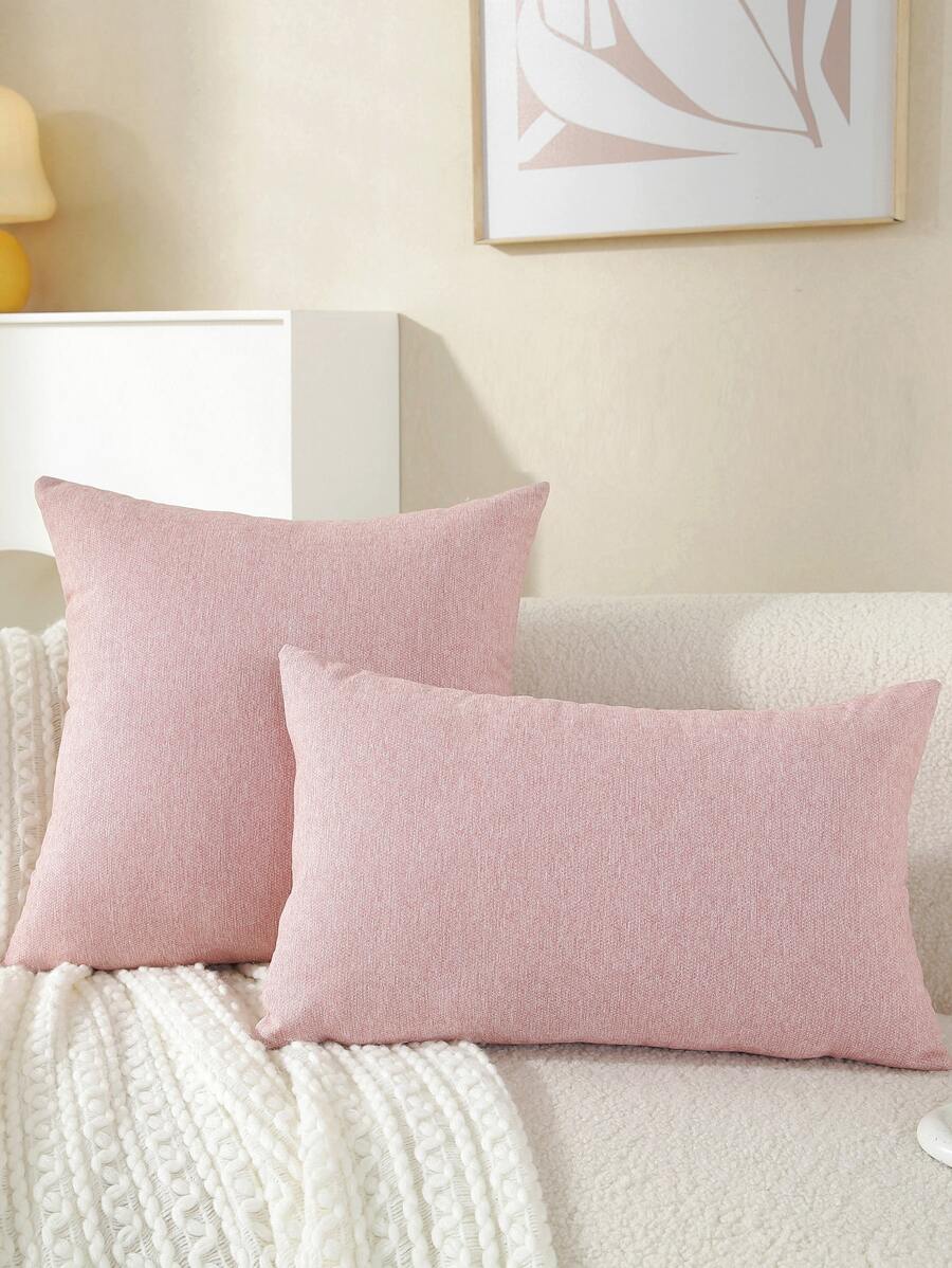 1入組素色靠墊套不附帶墊芯 - 粉色 - 查看 1