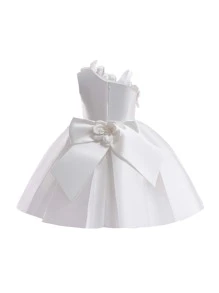 优雅花卉提花缎面舞会/派对连衣裙，适合年轻女孩，可用于生日派对、度假等场合，不含头饰 - 白色 - 查看 4