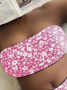 SHEIN Swim Curve Top bikini bandeau con estampado floral - Rosa - Ver 1