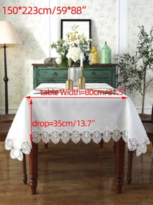 1入組蕾絲桌布,簡約白色竹節布料,帶3d空心水溶性刺繡工藝,適用於客廳,餐廳,咖啡桌和其他家具 - 白色 - 查看 3