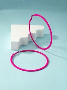 2入組極簡圓耳環 - 玫紅色 - 查看 1