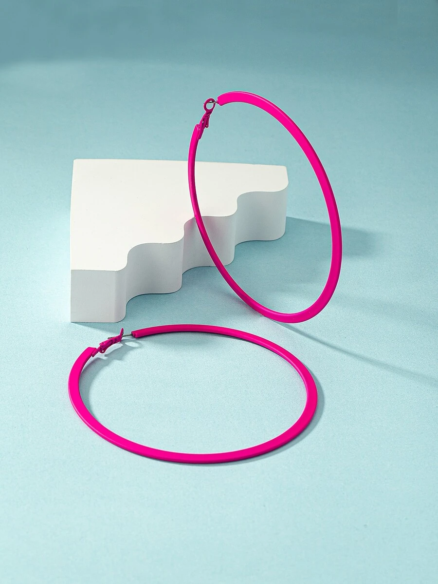 2入組極簡圓耳環 - 玫紅色 - 查看 1