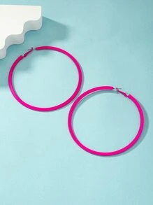 2入組極簡圓耳環 - 玫紅色 - 查看 2