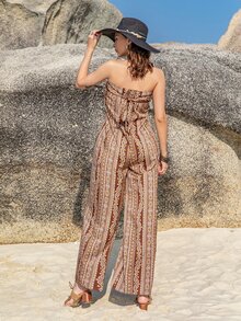 Paisley Print Wide Leg Tube Jumpsuit - Multicolor - View 2