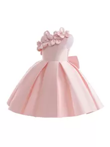 Váy dự tiệc hoa jacquard thanh lịch, thích hợp cho buổi tối, sinh nhật, kỳ nghỉ, không cần băng đô - Hồng - Xem 5