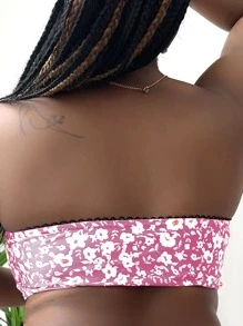 SHEIN Swim Curve Top bikini bandeau con estampado floral - Rosa - Ver 2