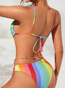 SHEIN 彩虹條紋印花比基尼泳裝 - 彩色 - 查看 2