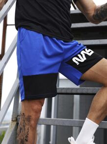 Street Sport Pantalones cortos deportivos para hombre con bolsillo en ángulo y gráfico de letras, estilo boyfriend - Multicolor - Ver 5