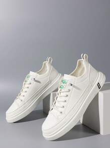 男士一腳蹬防水休閒平底鞋,流行設計,軟底,字母拼貼,簡約風格 - 米色 - 查看 4