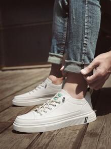 男士一腳蹬防水休閒平底鞋,流行設計,軟底,字母拼貼,簡約風格 - 米色 - 查看 5