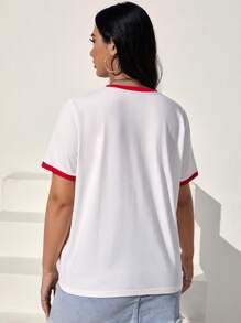 SHEIN EZwear Plus Cherry Print Contrast Binding Tee - White - View 4
