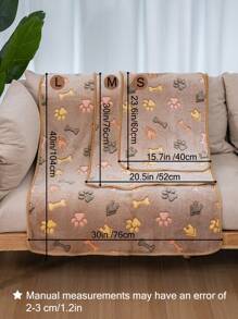 1入组條骨紋狗貓寵物毯爪印狗毯冬季保暖柔軟羊毛貓毯 - 棕色 - 查看 6