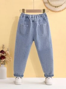 Toddler Girls Letter & Rainbow Print Ripped Frayed Jeans - Light Wash - View 2