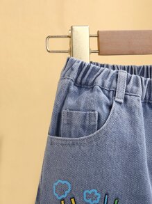 Toddler Girls Letter & Rainbow Print Ripped Frayed Jeans - Light Wash - View 3