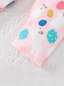 Bebé con estampado de conejo y letra ribete con fruncido Body & con lazo delantero Pantalones con banda cabeza - Rosa - Ver 4