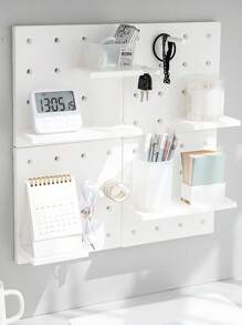 1pc Solid Color Stationery Storage Rack, Simple Self-adhesive Wall Mounted Holder For Office, School, Student - White - View 1