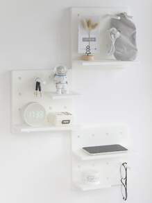 1pc Solid Color Stationery Storage Rack, Simple Self-adhesive Wall Mounted Holder For Office, School, Student - White - View 3