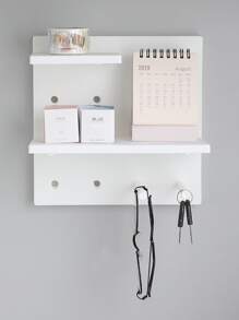 1pc Solid Color Stationery Storage Rack, Simple Self-adhesive Wall Mounted Holder For Office, School, Student - White - View 4