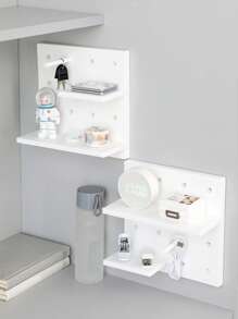 1pc Solid Color Stationery Storage Rack, Simple Self-adhesive Wall Mounted Holder For Office, School, Student - White - View 5