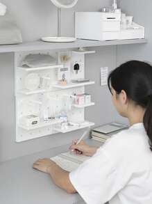 1pc Solid Color Stationery Storage Rack, Simple Self-adhesive Wall Mounted Holder For Office, School, Student - White - View 6