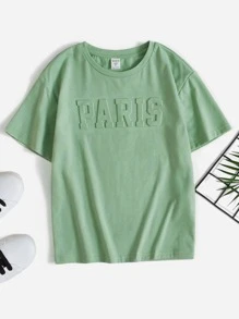 SHEIN Boys Letter Pattern Tee - Mint Green - View 1