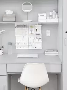 1pc Solid Color Stationery Storage Rack, Simple Self-adhesive Wall Mounted Holder For Office, School, Student - White - View 7