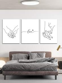 3入組手掌圖案無框畫 - 黑色 - 查看 1