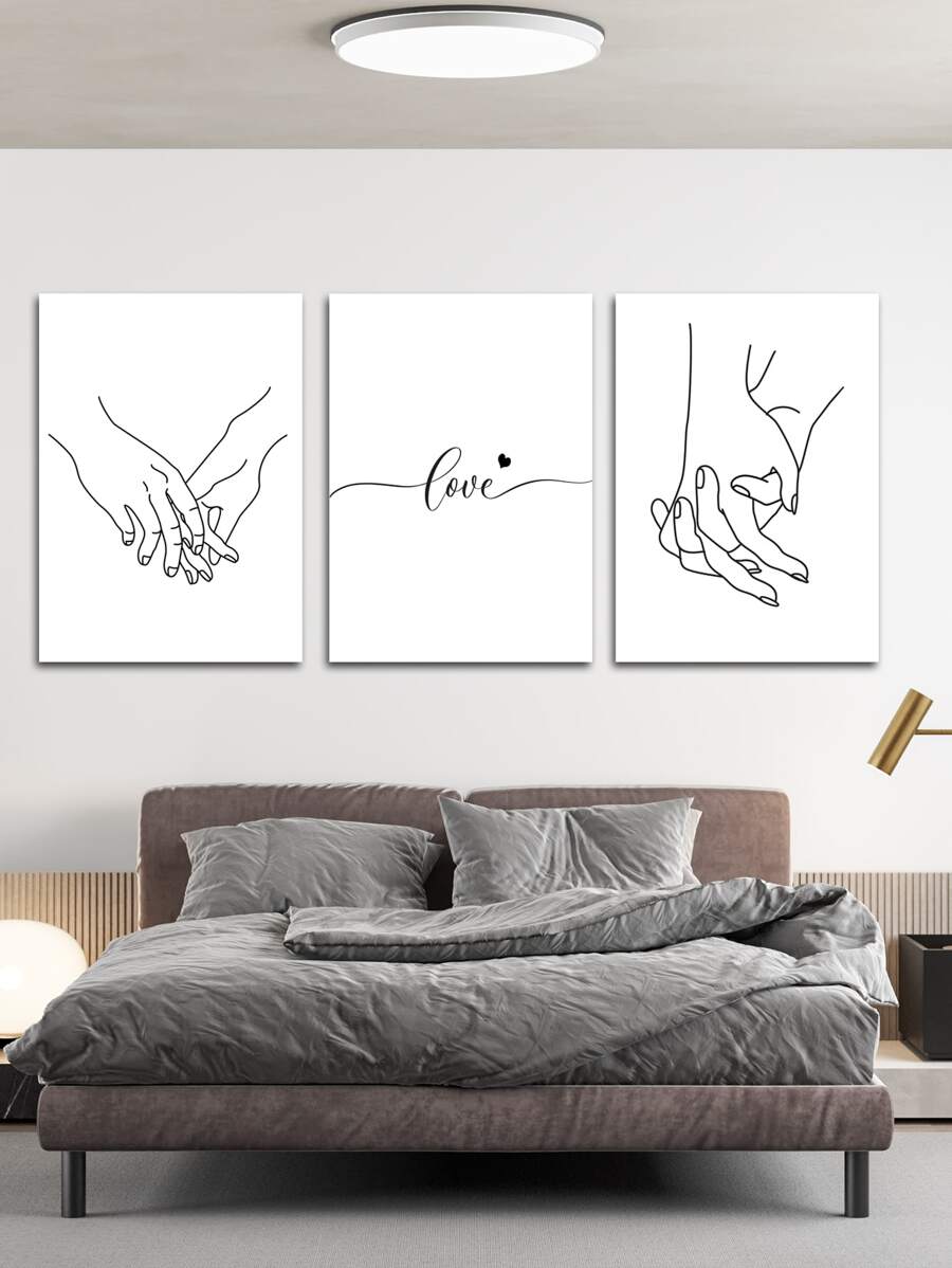 3入組手掌圖案無框畫 - 黑色 - 查看 1