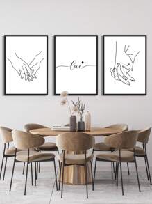 3入組手掌圖案無框畫 - 黑色 - 查看 2