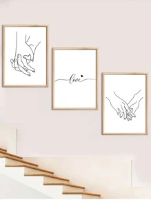 3入組手掌圖案無框畫 - 黑色 - 查看 3