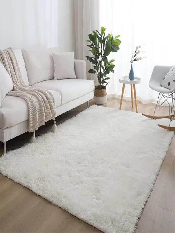 1pc Polyester Rug, Modern White Fuzzy Bedroom Rug For Living Room