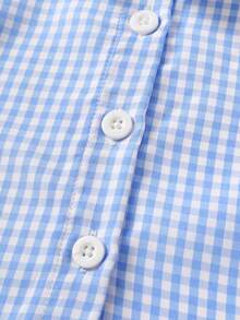 Baby Boy Gingham Print Bow Front Shirt & Shorts & Accessory Hat - Blue and White - View 4