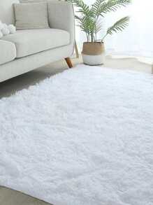 1入組白色毛茸茸極簡滌綸地毯 - 白色 - 查看 4