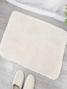 1入組白色毛茸茸極簡滌綸地毯 - 白色 - 查看 6