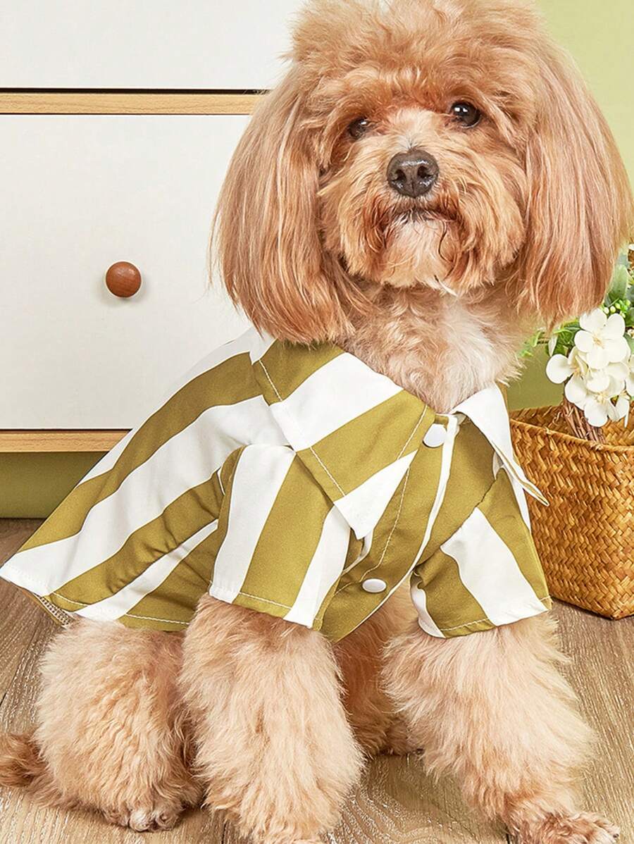 1pc Striped Pet Shirt For Cat And Dog For Summer - Khaki - View 1