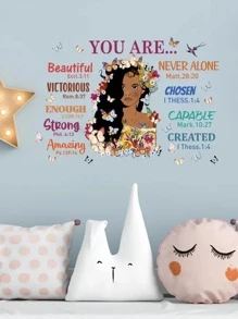 1 pieza Pegatina de pared con estampado de slogan y figura - Amarillo - Ver 1