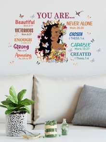 1 pieza Pegatina de pared con estampado de slogan y figura - Amarillo - Ver 3