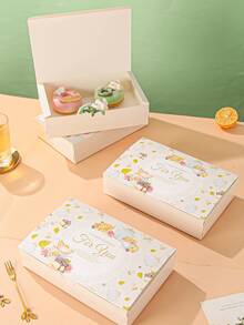 4 piezas Caja de embalaje con estampado floral con letra - Blanco - Ver 2