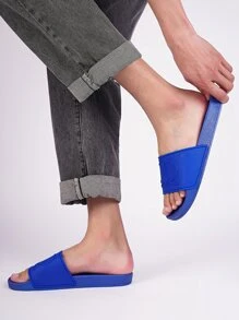 Men Single Band Slides, Blue Plastic Slides - Navy Blue - View 4