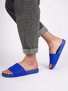 Men Single Band Slides, Blue Plastic Slides - Navy Blue - View 6