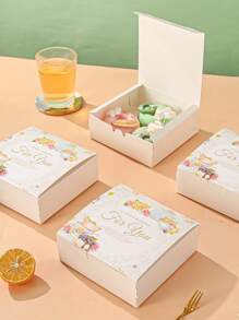 4 piezas Caja de embalaje con estampado floral con letra - Blanco - Ver 1