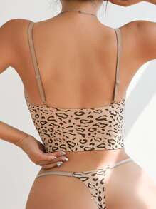 Leopard Print Bra & Panty Lingerie Set - Apricot - View 2