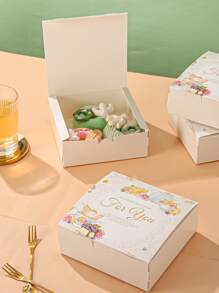 4 piezas Caja de embalaje con estampado floral con letra - Blanco - Ver 2