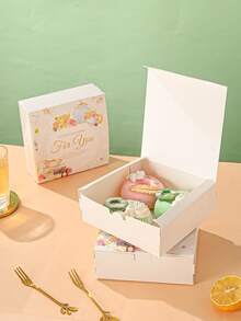 4 piezas Caja de embalaje con estampado floral con letra - Blanco - Ver 4