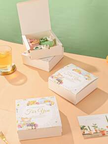 4 piezas Caja de embalaje con estampado floral con letra - Blanco - Ver 5