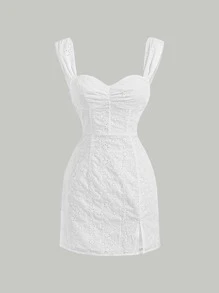 SHEIN MOD Ruched Bust Split Hem Schiffy Corset Structure Cami Dress,White Graduation Dress,Business Casual Woman - White - View 1