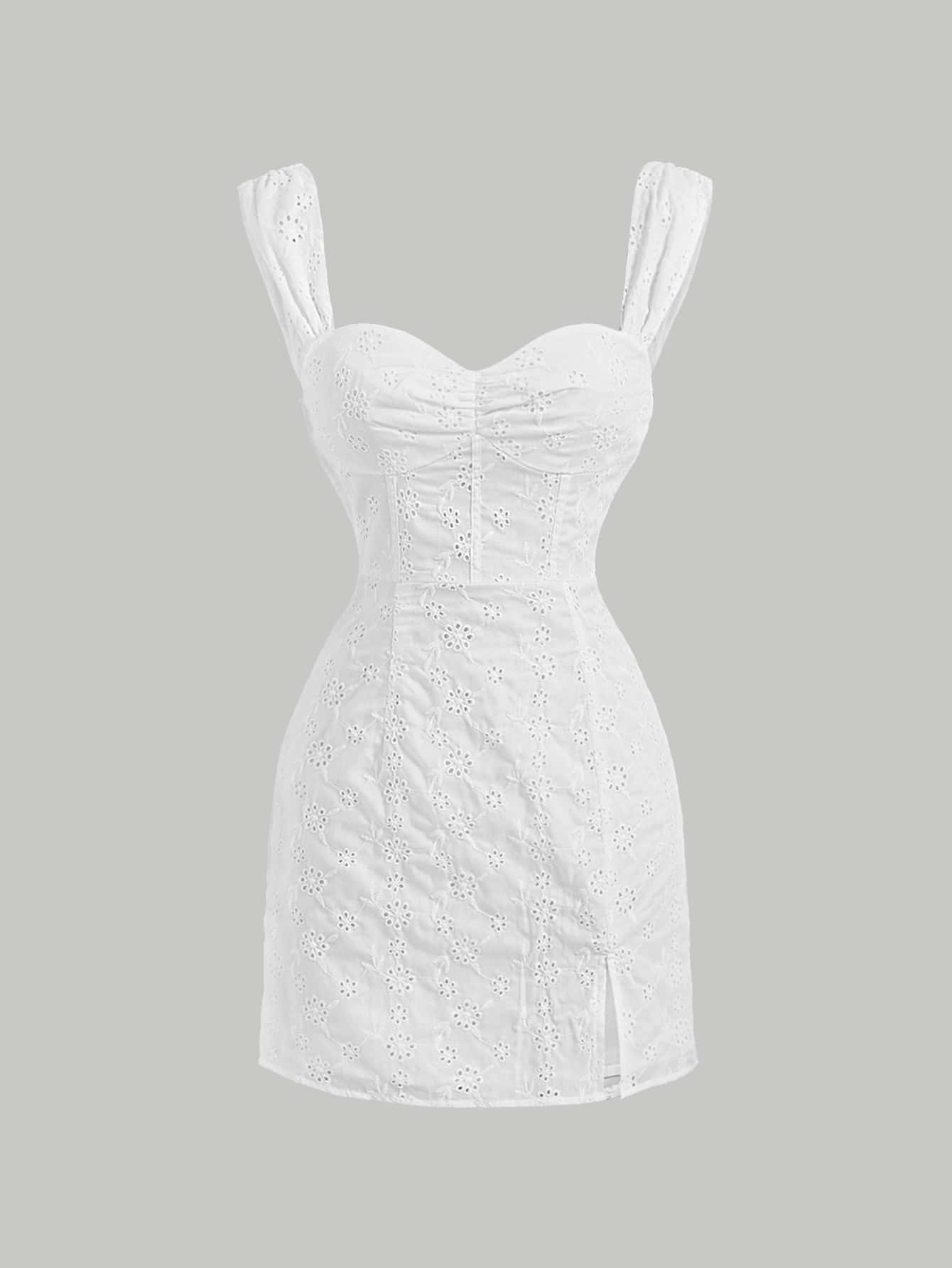 SHEIN MOD Ruched Bust Split Hem Schiffy Corset Structure Cami Dress,White Graduation Dress,Business Casual Woman - White - View 1
