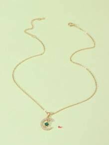 月亮和星星吊墜項鍊 - 綠色 - 查看 3