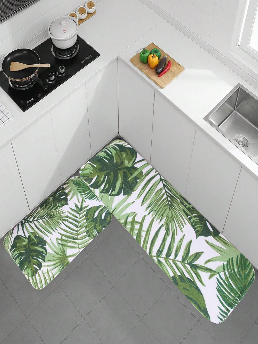 1pc Leaf Print Floor Mat ,Room Decor - Multicolor - View 1