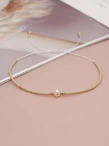 1入組天然白色水泡珍珠和珠子可調節手鍊 - 彩色 - 查看 1